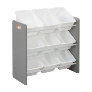 ECR4Kids 3-Tier Organizer with 9 Bins, Toy Storage, Grey/White