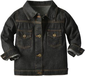 IDOPIP Toddler Kid Baby Boys Girls Denim Jacket Long Sleeve Button Down Jeans Coat Cowboy Overcoat Hoodie Casual Outwear