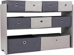 Humble Crew Toy Storage Organizer with 9 Removable Fabric Bins, Light Grey/Grey – Premium Playroom Toy Organizer for Toddlers Ideal for Kids’ Rooms, Playrooms, and Nurseries – Modern Toy Bins for Kids