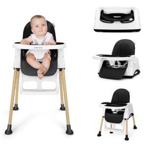 3 in 1 High Chairs for Babies and Toddlers, Convertible High Chair, High Chair with Foot Rest and Double Tray, Easy to Clean, Compact and Versatile, Perfect for Growing Kids, Black