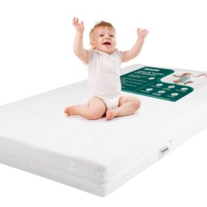 BABELIO Breathable Crib Mattress, Dual-Sided, Memory Foam, Waterproof, Removable and Machine-Washable Cover, for Toddler and Baby 52″ x 27″