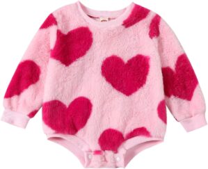 Baby Girl Boy Valentines Day Outfit Cute Heart Sweatshirts Bubble Romper Onesie Valentines Day Toddler Clothes