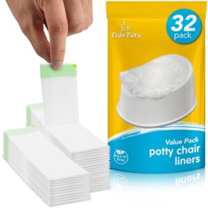 TidyTots Disposable Potty Chair Liners for Potty Training Toddlers | Value Pack of 32 Disposable Potty Liners for Toddlers | Portable Potty Chair Refill Pack for Travel