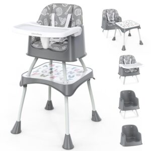 Lilian&Gema 6 in 1 Baby High Chair, Convertible Highchair for Babies and Toddlers, Table and Chair Set, with Safety Harness, Removable Tray Gray