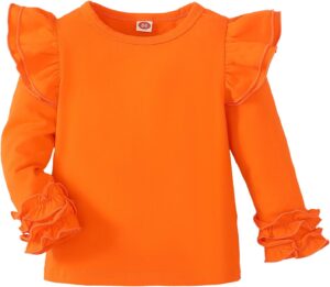 Toddler Girls Solid Color T-Shirt Kids Blouse Plain Ruffle Sleeve Top Baby Girl Cotton Casual Clothes