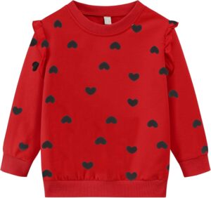 CM-Kid Valentine Girls Sweatshirts Heart Print Pink Red Shirt for Kids Girl Long Sleeve Love Sweatshirt Clothes 2-7 Years