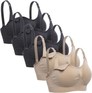 Lataly Womens Sleeping Nursing Bra Wirefree Breastfeeding Maternity Bralette Pack of 5
