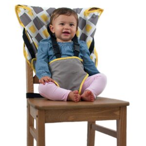 The Original Easy Seat Portable Safety Harness Chair Accessory (Charcoal w/Yellow) – Quick, Easy Cloth Portable High Chair for Travel, Fits in Your Hand Bag as a Convenient Baby Travel Accessory