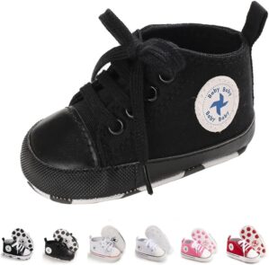 Newborn Baby Girls Boys Canvas Shoes Infant Soft Sole Slip On First Walkers Sneaker Toddler Flat Loafers High Top Crib Denim Unisex Moccasins Shoe