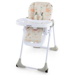 BABY JOY Convertible High Chair for Babies & Toddlers, Height Adjustable, Grow & Go High Chair w/Recline & Footrest, Removable Double Tray, Portable Baby Dinning Chair with Wheels (Forest Beige)