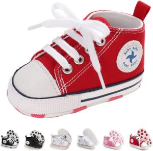 Newborn Baby Girls Boys Canvas Shoes Infant Soft Sole Slip On First Walkers Sneaker Toddler Flat Loafers High Top Crib Denim Unisex Moccasins Shoe