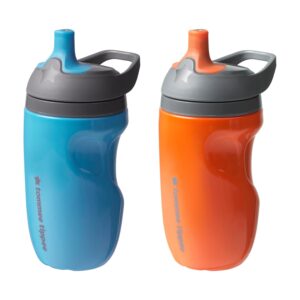 Tommee Tippee Insulated Sporty Bottle, 9oz, No Spill Toddler Water Bottle For 12 months +, Two-Piece Valve Helps Stop Spills, Pack of 2, Orange and Blue