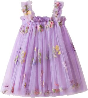 Nileafes Toddler Summer Dress Baby Girl Strap Floral A Line Dress Sleeveless Beach Butterfly Sundress for Toddler Girl