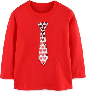 Valentine’s Festival Shirt for Toddler Boy Monster Truck Heart Flip Sequin T-Shirt Tractor Long Sleeve Kids Tops