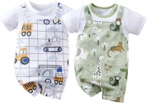 2-Pack Baby Boys Girls Romper Newborn Cartoon Print Short Sleeve Onesie Summer Clothes