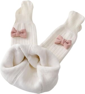 Toddler Baby Girl Fleece Lined Tights Winter Ribbed Knit Footed Leggings Bow Dec Stockings Pantyhose Socks