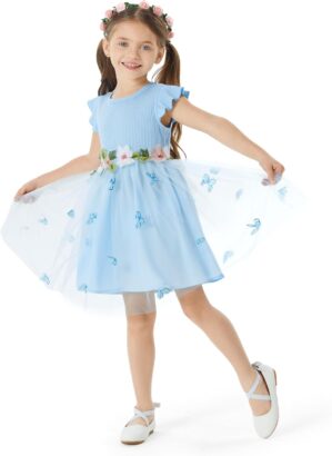 PATPAT Girl’s Tulle Dress Tutu Party Birthday Poster Formal Fancy Flower Princess Dresses