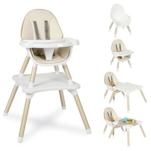 Baby Highchair,6 in 1 High Chairs for Babies and Toddler Baby Feeding Chair Coverts to HighChair for Baby, Kids Learning Table,Building Block Table,Kids Stool Removable Tray & Safety Harness(Beige)
