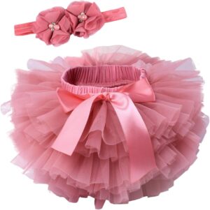 Tutu.kk Toddle Tutu Skirt for Baby Girl with Diaper Cover, Soft Baby Tutu Dress 0-6months with Flower Headband