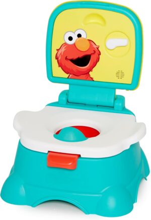 Sesame Street Elmo Hooray 3-in-1 Potty Training Toilet Seat and Step Stool, Easy to Clean Design with Flush Handle and Sounds, Great for Travel, Perfect for Toddler Boys and Girls 1-3