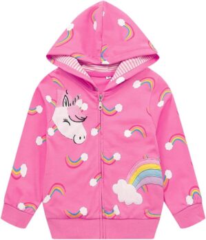 Popshion Toddler Girls Fleece Jackets Cotton Unicorn Hoodie Sweatshirt Fall Winter Zipper Coat Warm Hooded Sweater 2t-7t