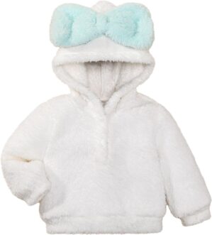 ROMPERINBOX Baby Girl Hoodie With Large Bow Fuzzy Hooded Sweatshirt Long Sleeve Pullover Fall Winter Outfits
