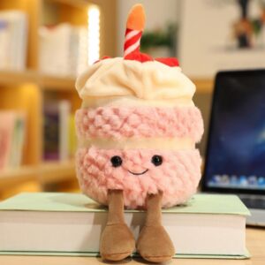 28cm/11 Birthday Cake Plush Toy ，Cute Smile Cake Pillow Stuffed Animals Funny Soft Food Plushies Toy for Gifts for Kids Birthday (Pink)