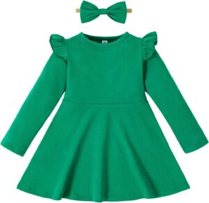 Magic Park 18M-6Y Baby Girls Ruffle Casual Dress Toddler Girl A-line Skirt Kids Plain Dresses Birthday Holiday Outfits