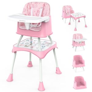 Lilian&Gema 6 in 1 Baby High Chair, Convertible Highchair for Babies and Toddlers, Table and Chair Set, with Safety Harness, Removable Tray