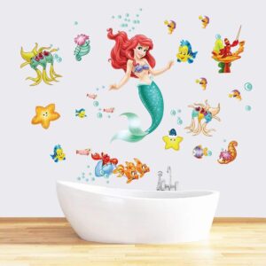 Runtoo Mermaid Wall Decals Under The Sea Wall Stickers Princess Fish Kids Wall Decor for Girls Bedroom Baby Nursery