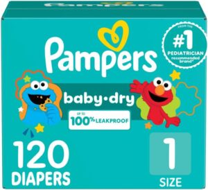 Pampers Diapers – Baby Dry – Size 1, 120 Count, Absorbent Disposable Infant Diaper (Packaging May Vary)