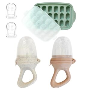 Hippypotamus Baby Food Feeder & Freezer Tray – Silicone Fruit Feeder – Pacifier Teething Toys – 2 Extra Pouches – Set of 2