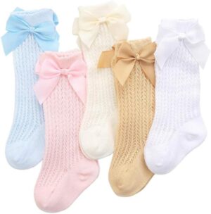 Ashmyova Baby Girls Knee High Mesh Socks Breathable Infants Toddlers Bowknot Dress Socks