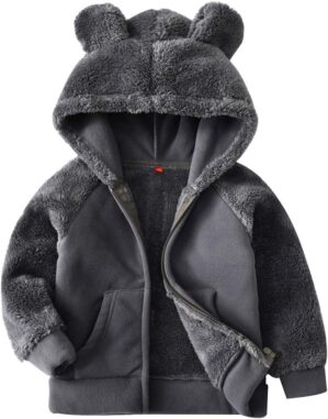 AMIYAN Bear Ears Shape Fleece Warm Hoodies Clothes Toddler Zip-up Light Jacket Sweatshirt Outwear For Baby Boys
