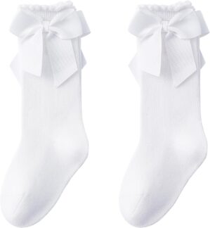 Baby Knee High Socks Toddler Long Socks Girls Bow Ruffled Knee Socks Cotton Tube Stockings Infant Dress Socks