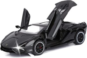 SASBSC Toy Cars Lambo Sian FKP3 Metal Model Car with Light and Sound Pull Back Toy Car for Boys Age 3 + Year Old (Black)