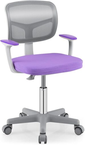 Giantex Kids Desk Chair, Children Computer Chair with Wheels and Y-Shaped Lumbar Support, Mesh Kids Office Chair, Height Adjustable Desk Chair for Girls Boys Aged 4-13, Purple