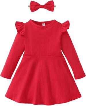 Magic Park 18M-6Y Baby Girls Ruffle Casual Dress Toddler Girl A-line Skirt Kids Plain Dresses Birthday Holiday Outfits