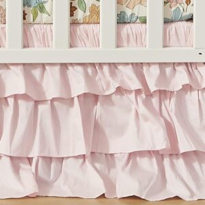 Brandream Crib Bed Skirt for Baby Girls Boys Blush Pink Boho Bohemian Solid Cotton Toddler Bedskirt Farmhouse Chic Ruffle