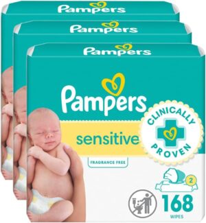 Pampers Sensitive, Water Based Baby Wipes, 168 Count (Pack of 3)