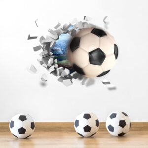 29.5×27.6 Inch 3D Football Wall Sticker Set, 2 Sheets Soccer Decals for Boys Room, PVC Self-Adhesive Soccer Wallpaper Sport Posters Wall Art Decor for Kids Bedroom Home Party Birthday Decoration