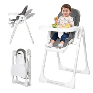 Foldable High Chair for Babies and Toddlers 6-36 Months Old, Portable Baby Chair with Adjustable Backrest, Footrest, Tray, and Seat Height, Detachable Leather Cushion