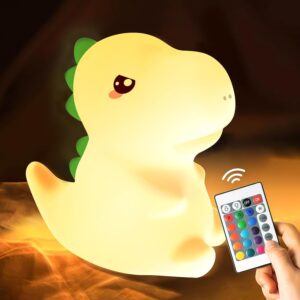 One Fire Dinosaurs Night Lamp, Remote 16 Colors Baby Night Lights for Nursery,Dimmable Dinosaur Lights for Bedroom Decor,Rechargeable Night Light for Baby Nursery,Silicone Dinosaur Gifts for Boys Toys