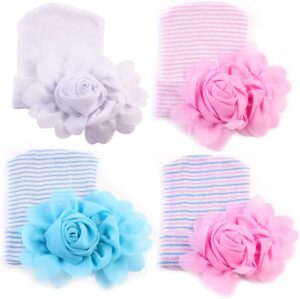 Newborn Hospital Hat Infant Baby Hat Caps with Bow Soft Cute Nursery Beanie Hat