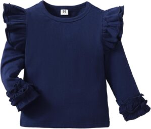 Toddler Girls Solid Color T-Shirt Kids Blouse Plain Ruffle Sleeve Top Baby Girl Cotton Casual Clothes