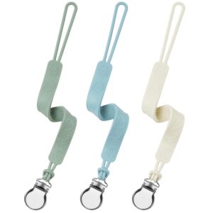 Silicone Pacifier Clip, Seposeve Pack of 3 Baby Pacifier Teether Clip with 4 Texture, Soft Flexible Silicone Pacifier Leashes & Cases for Boy and Girl, Keeps Pacifier Clean, Green Blue White