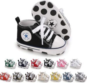 Meckior Baby Girls Boys Canvas Sneakers Soft Sole High-Top Ankle Infant First Walkers Crib Shoes