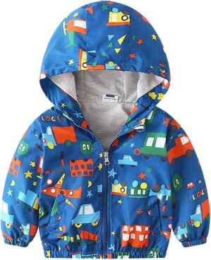 FYMNSI Toddler Baby Boys Girls Hooded Jacket Windbreaker Lightweight Dinosaur Print Coat Autumn Long Sleeve Windproof Outwear