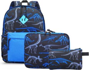 NICE CHOICE Preschool Backpack Kindergarten Elementary School Toddler Backpacks With Lunch Bag Pencil Case Set(Blue Dinosaur Set)