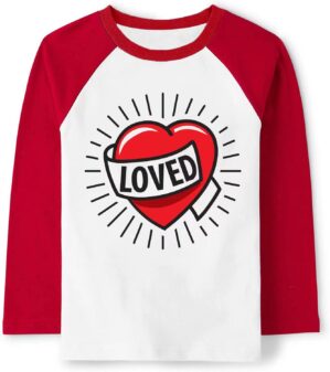 Mrocioa Toddler Boy Girls Loved Heart Valentine’s Festival Kids Raglan Long Sleeve Shirt 1-7 Years